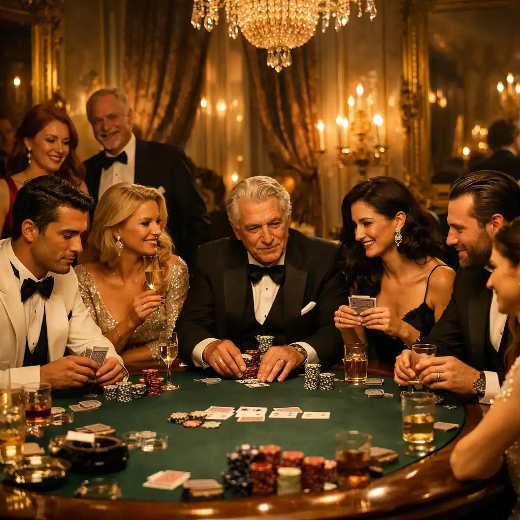 Elegancki stół pokerowy podczas ekskluzywnego wieczoru zorganizowanego przez JEVGENIJĘ KORKINĘ