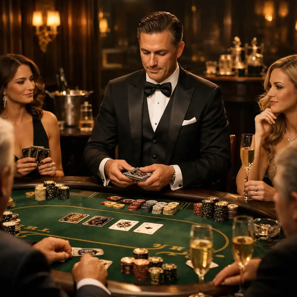 Ekskluzywne wydarzenie pokerowe z dopracowaną scenografią i profesjonalnymi krupierami