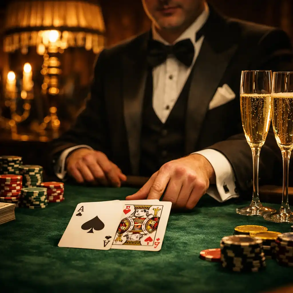 Vintage europejski turniej pokerowy z aksamitnymi stołami i profesjonalnymi krupierami